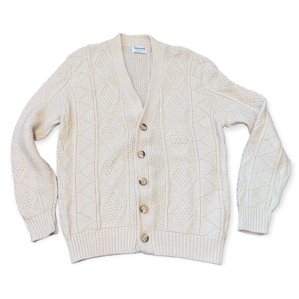 Vintage 70s/80s Lahmar cream knit cardigan chunky